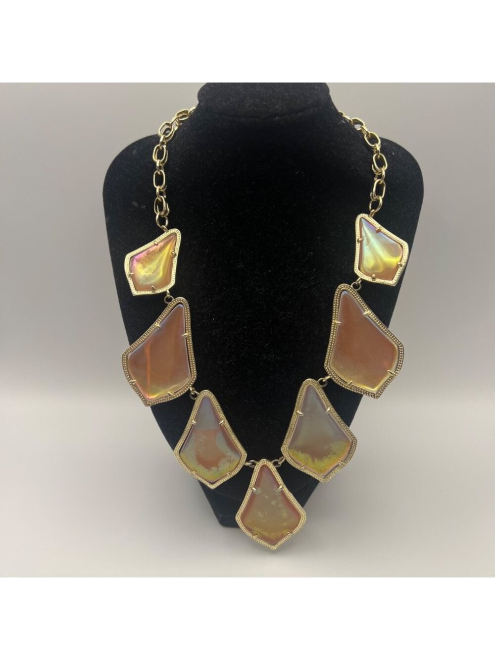 Kendra Scott Kensey Necklace Gold Statement Iridescent Tangerine Geometric 18"